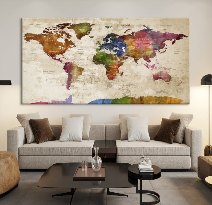 Extra Large World Map with Push Pins Detailed Map Canvas Wall Art Print