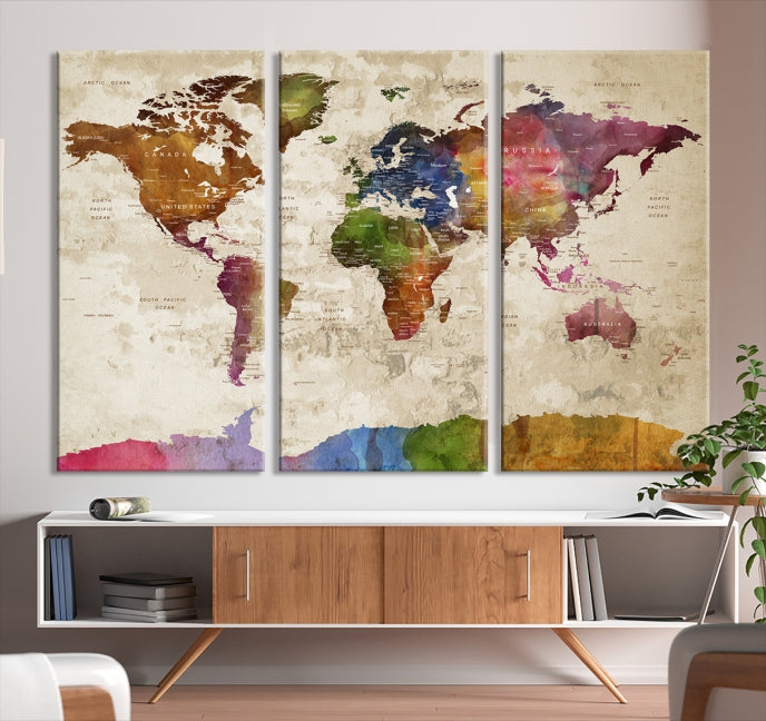 Extra Large World Map with Push Pins Detailed Map Canvas Wall Art Print