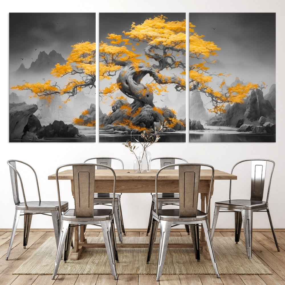 Extra Large Yellow Bonsai Tree Wall Art Canvas Print Fine Art Framed Wall Decor