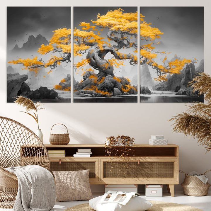 Extra Large Yellow Bonsai Tree Wall Art Canvas Print Fine Art Framed Wall Decor