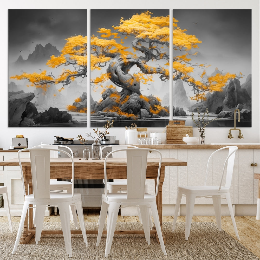 Extra Large Yellow Bonsai Tree Wall Art Canvas Print Fine Art Framed Wall Decor