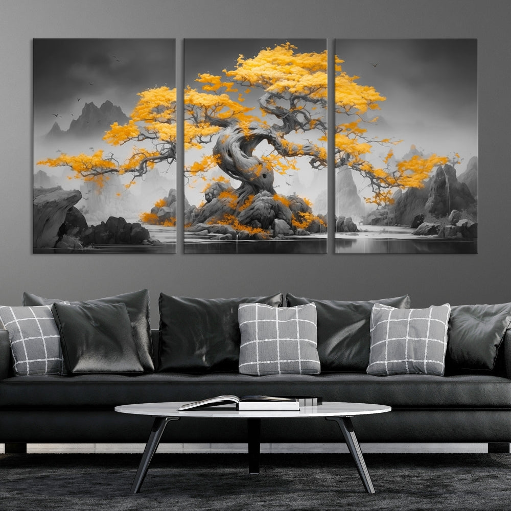 Extra Large Yellow Bonsai Tree Wall Art Canvas Print Fine Art Framed Wall Decor