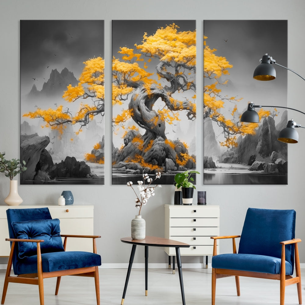 Extra Large Yellow Bonsai Tree Wall Art Canvas Print Fine Art Framed Wall Decor