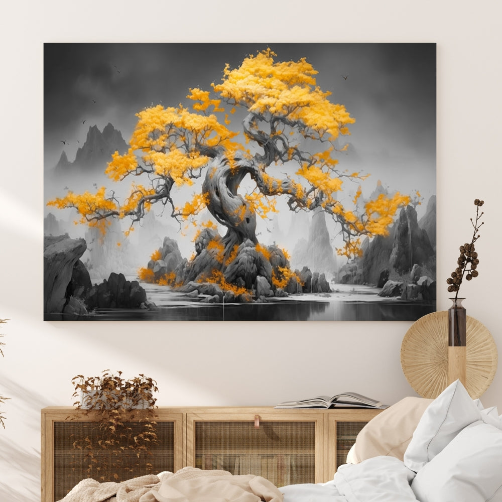 Extra Large Yellow Bonsai Tree Wall Art Canvas Print Fine Art Framed Wall Decor