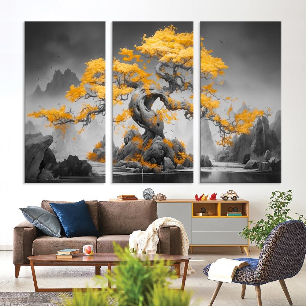 Extra Large Yellow Bonsai Tree Wall Art Canvas Print Fine Art Framed Wall Decor