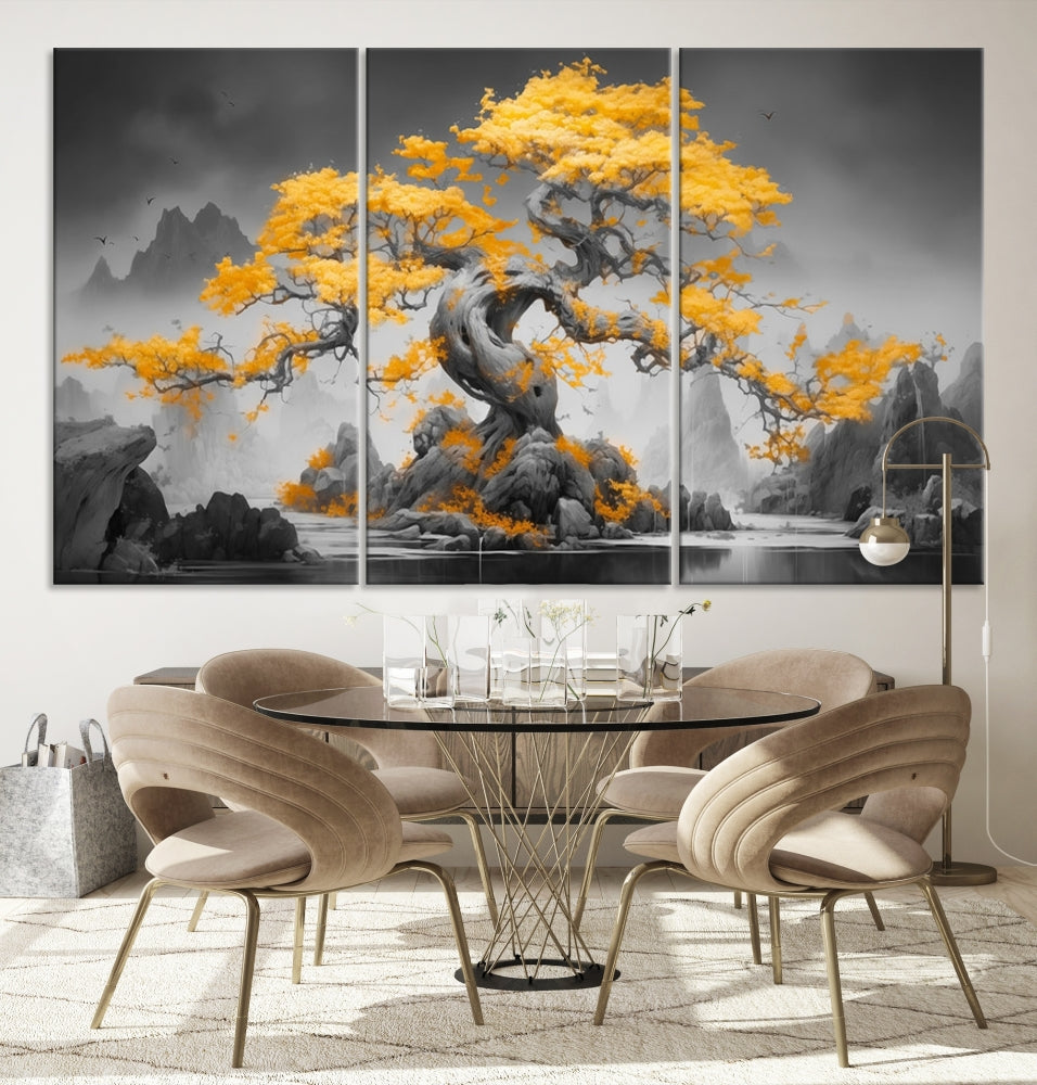 Extra Large Yellow Bonsai Tree Wall Art Canvas Print Fine Art Framed Wall Decor