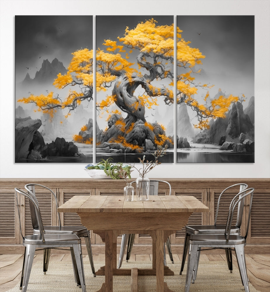 Extra Large Yellow Bonsai Tree Wall Art Canvas Print Fine Art Framed Wall Decor