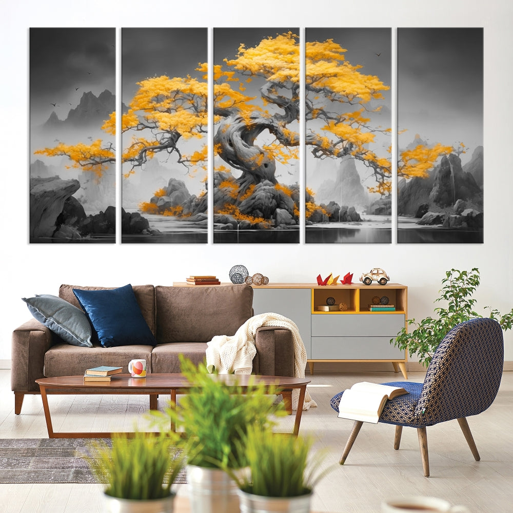 Extra Large Yellow Bonsai Tree Wall Art Canvas Print Fine Art Framed Wall Decor