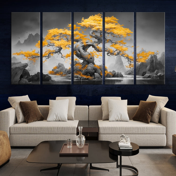 Extra Large Yellow Bonsai Tree Wall Art Canvas Print Fine Art Framed Wall Decor