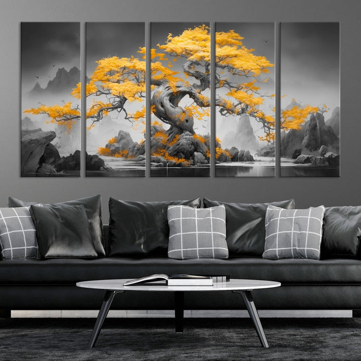 Extra Large Yellow Bonsai Tree Wall Art Canvas Print Fine Art Framed Wall Decor