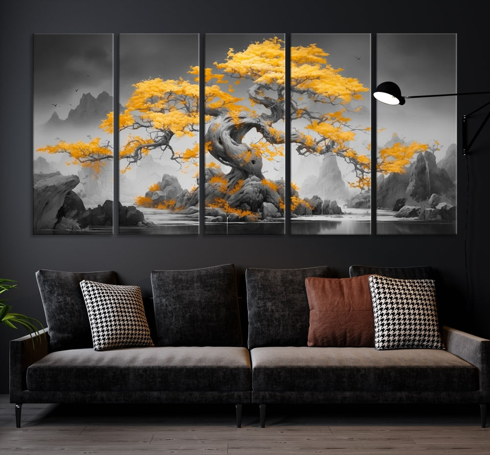 Extra Large Yellow Bonsai Tree Wall Art Canvas Print Fine Art Framed Wall Decor