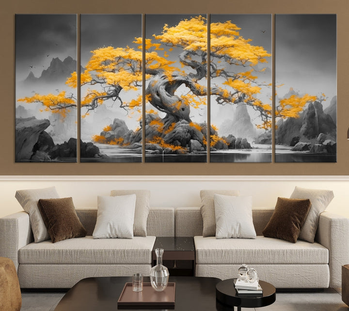 Extra Large Yellow Bonsai Tree Wall Art Canvas Print Fine Art Framed Wall Decor