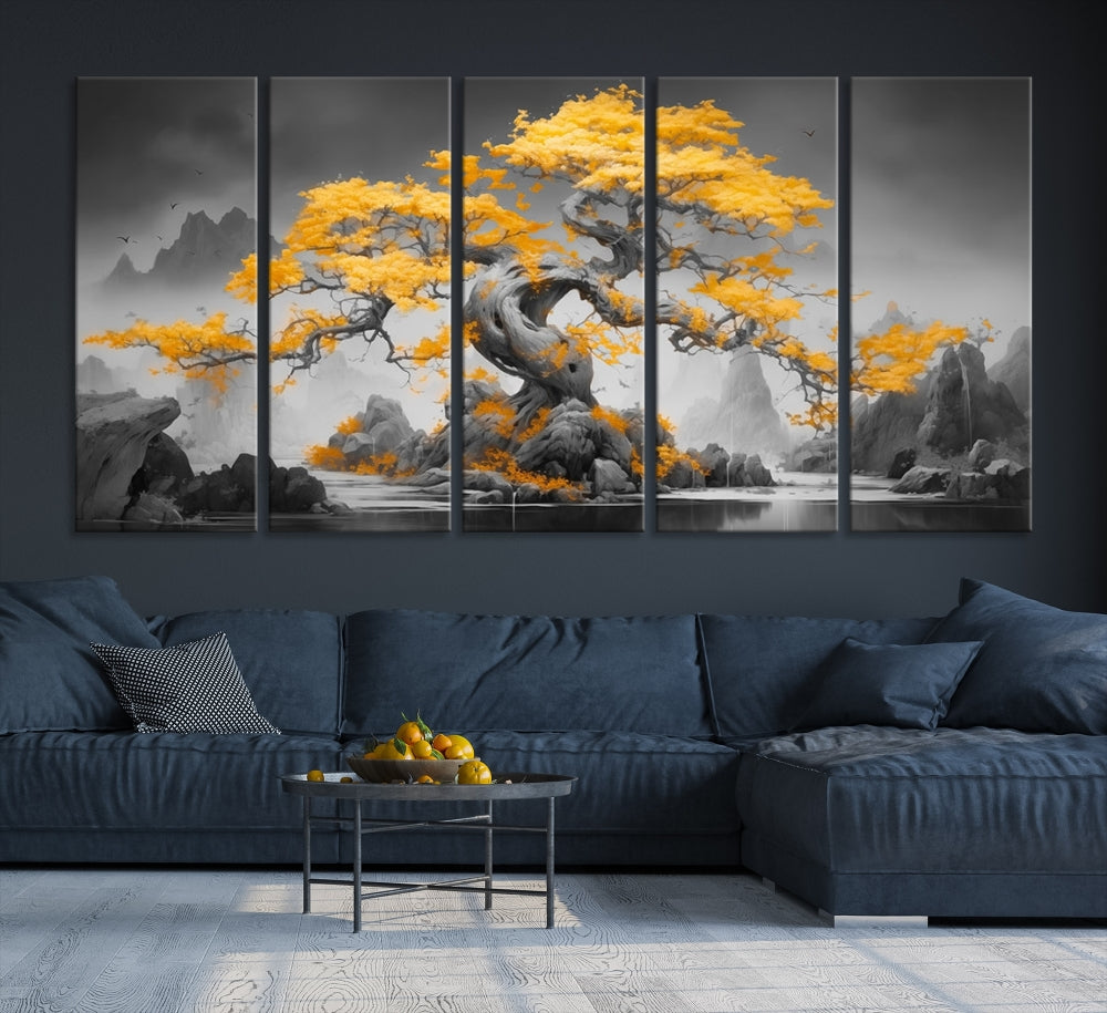 Extra Large Yellow Bonsai Tree Wall Art Canvas Print Fine Art Framed Wall Decor