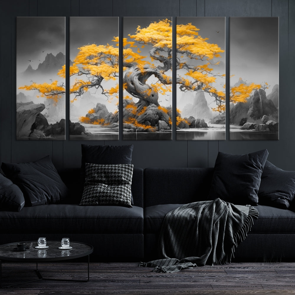 Extra Large Yellow Bonsai Tree Wall Art Canvas Print Fine Art Framed Wall Decor