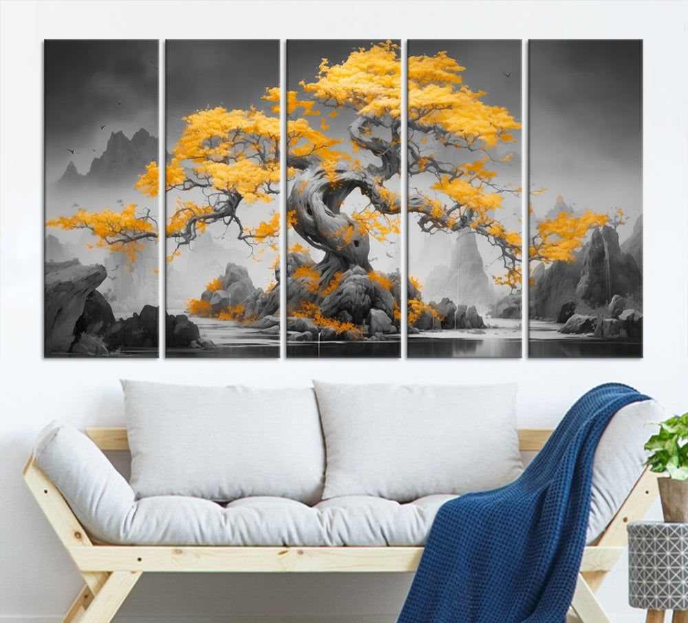 Extra Large Yellow Bonsai Tree Wall Art Canvas Print Fine Art Framed Wall Decor