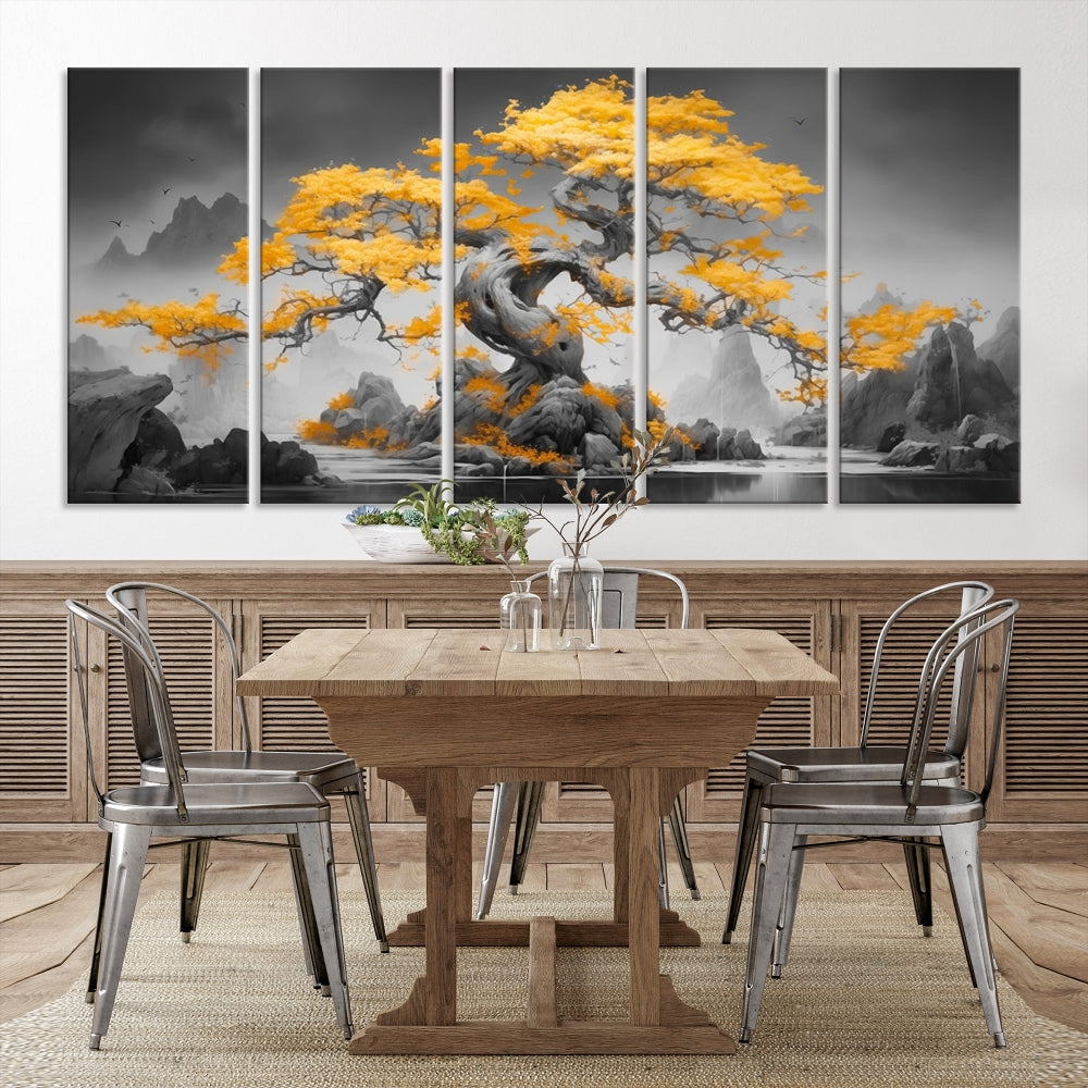 Extra Large Yellow Bonsai Tree Wall Art Canvas Print Fine Art Framed Wall Decor