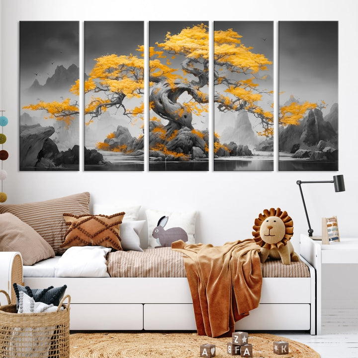 Extra Large Yellow Bonsai Tree Wall Art Canvas Print Fine Art Framed Wall Decor