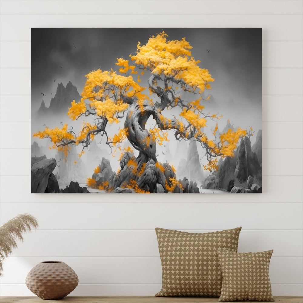 Extra Large Yellow Bonsai Tree Wall Art Canvas Print Fine Art Framed Wall Decor