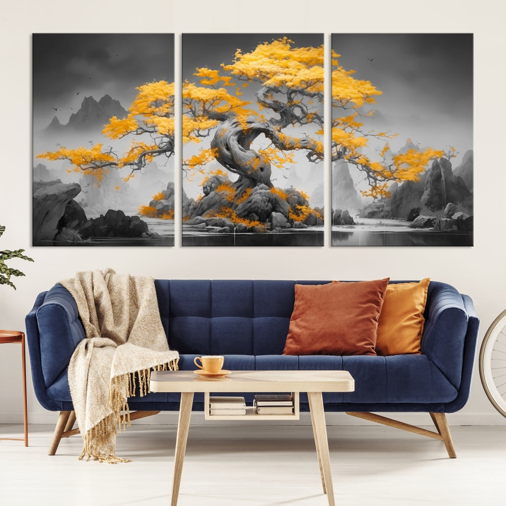 Extra Large Yellow Bonsai Tree Wall Art Canvas Print Fine Art Framed Wall Decor