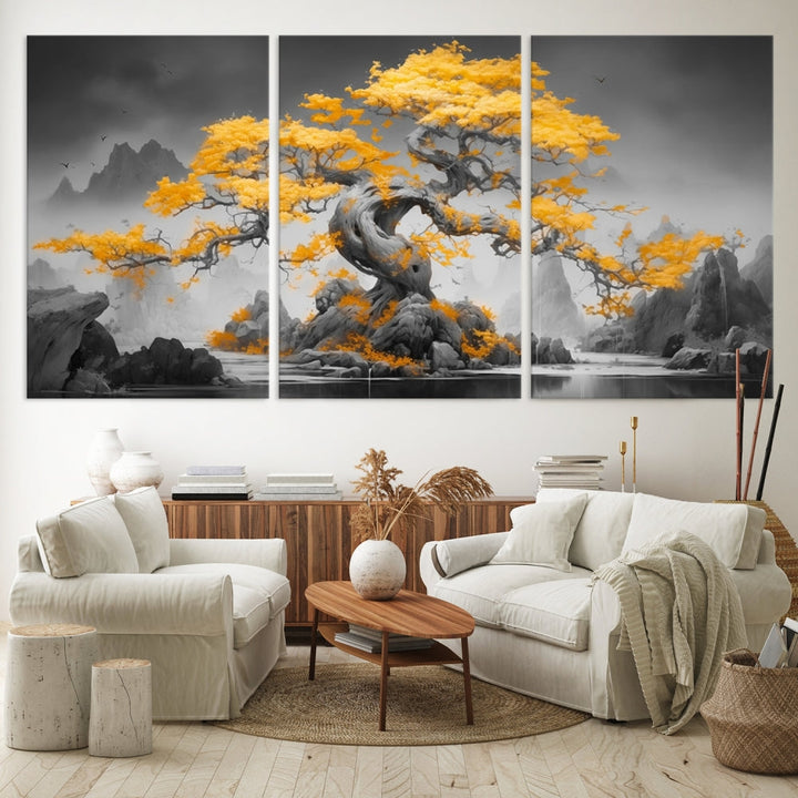 Extra Large Yellow Bonsai Tree Wall Art Canvas Print Fine Art Framed Wall Decor