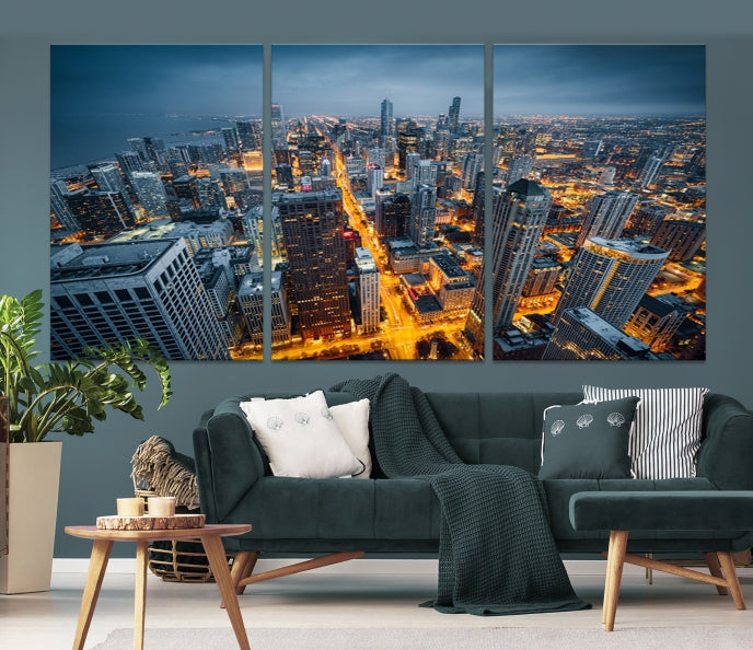 Eye-Catching Chicago Skyline Aerial Picture on Canvas Large Wall Art Print