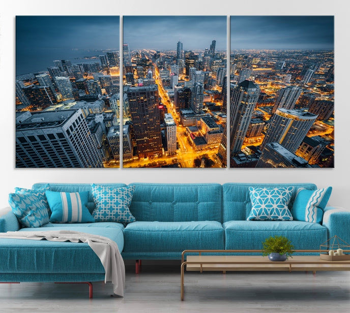 Eye-Catching Chicago Skyline Aerial Picture on Canvas Large Wall Art Print