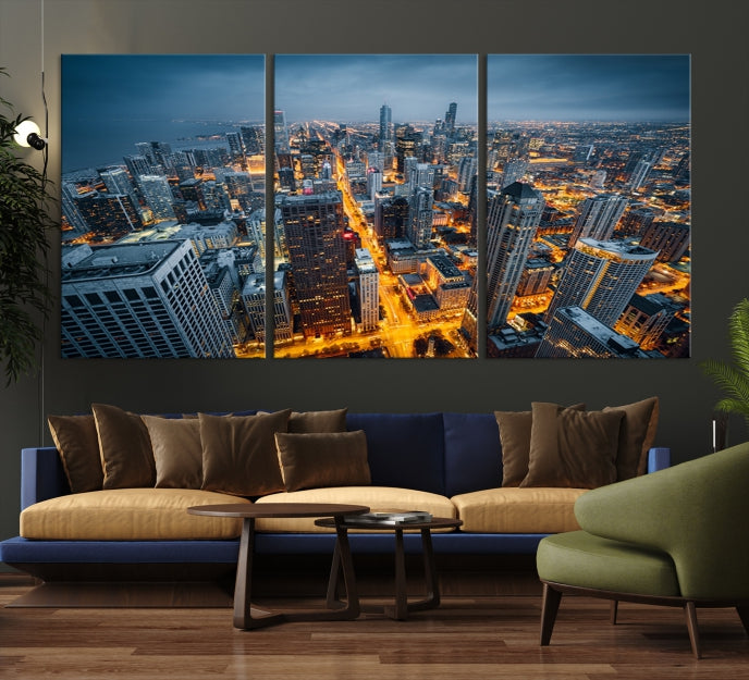 Eye-Catching Chicago Skyline Aerial Picture on Canvas Large Wall Art Print