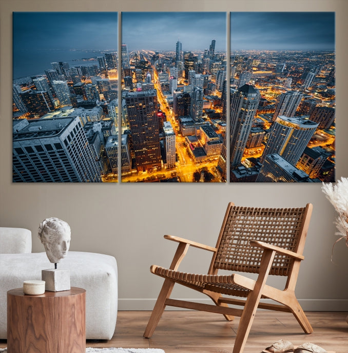 Eye-Catching Chicago Skyline Aerial Picture on Canvas Large Wall Art Print