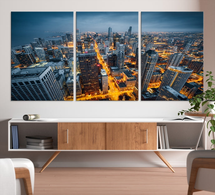 Eye-Catching Chicago Skyline Aerial Picture on Canvas Large Wall Art Print