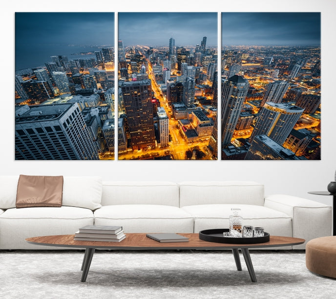 Eye-Catching Chicago Skyline Aerial Picture on Canvas Large Wall Art Print