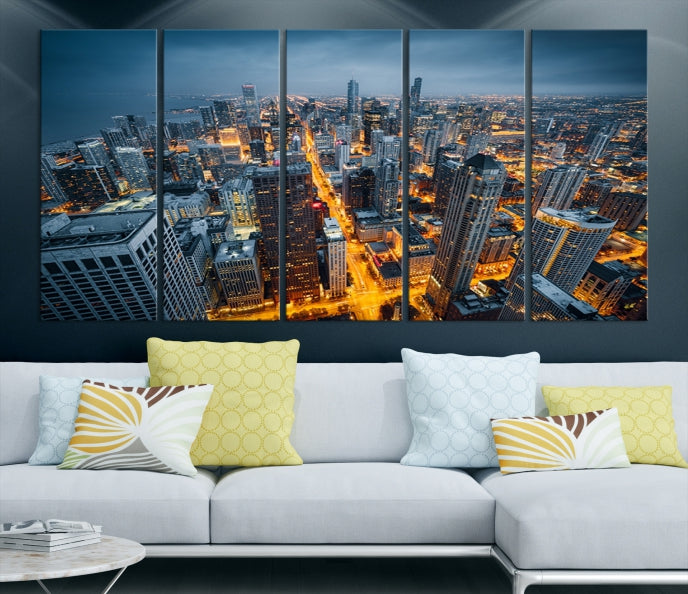 Eye-Catching Chicago Skyline Aerial Picture on Canvas Large Wall Art Print