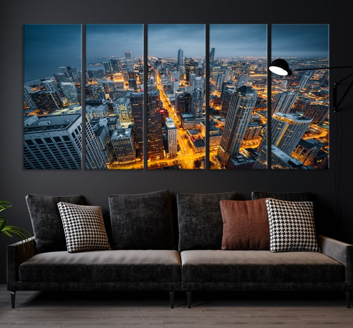 Eye-Catching Chicago Skyline Aerial Picture on Canvas Large Wall Art Print