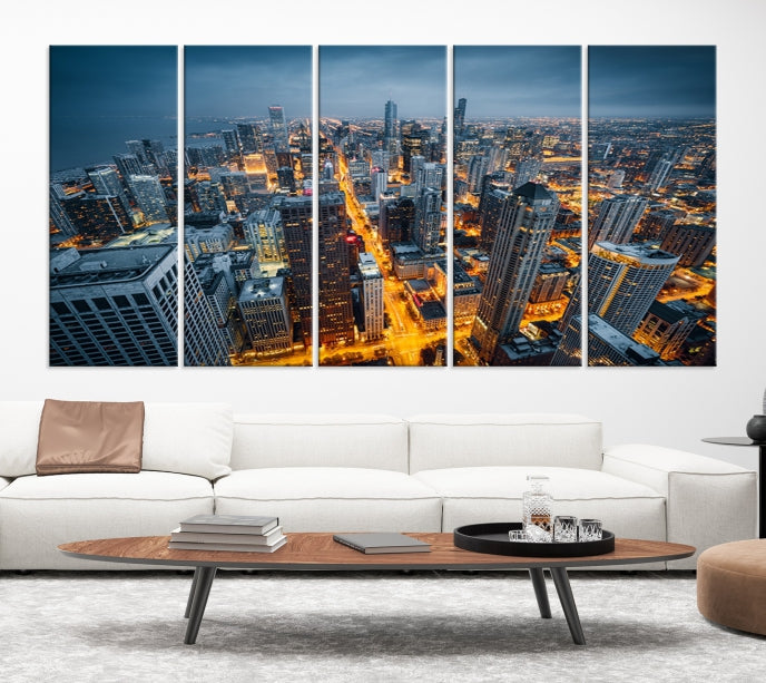 Eye-Catching Chicago Skyline Aerial Picture on Canvas Large Wall Art Print