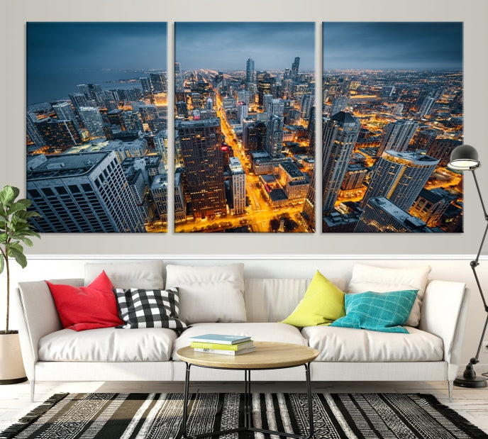 Eye-Catching Chicago Skyline Aerial Picture on Canvas Large Wall Art Print