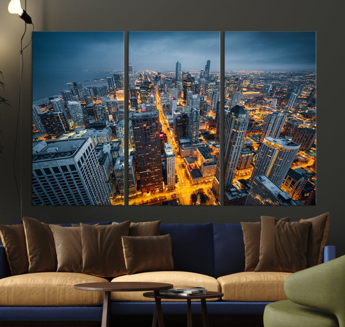 Eye-Catching Chicago Skyline Aerial Picture on Canvas Large Wall Art Print