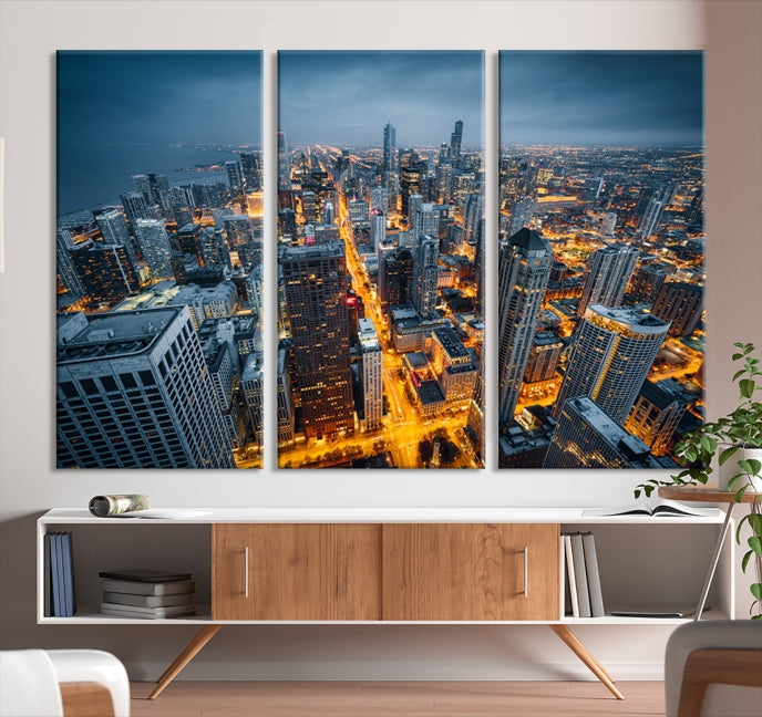 Eye-Catching Chicago Skyline Aerial Picture on Canvas Large Wall Art Print