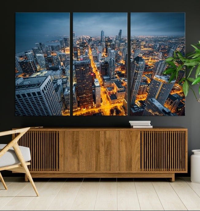 Eye-Catching Chicago Skyline Aerial Picture on Canvas Large Wall Art Print