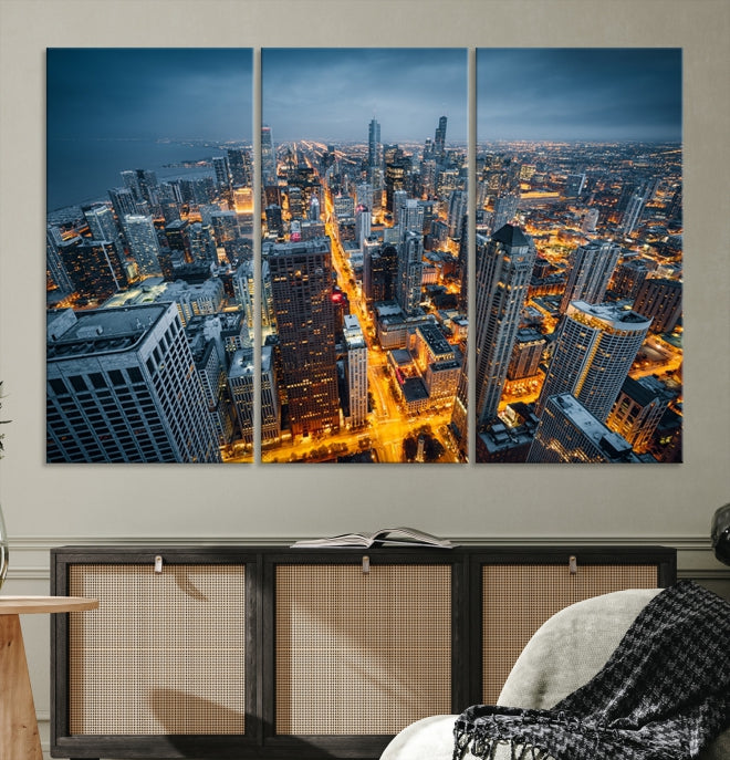 Eye-Catching Chicago Skyline Aerial Picture on Canvas Large Wall Art Print