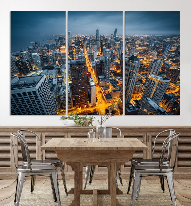 Eye-Catching Chicago Skyline Aerial Picture on Canvas Large Wall Art Print