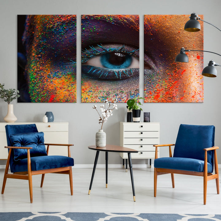 Eye Close Up Colorful Makeup Fashion Canvas Wall Art Print