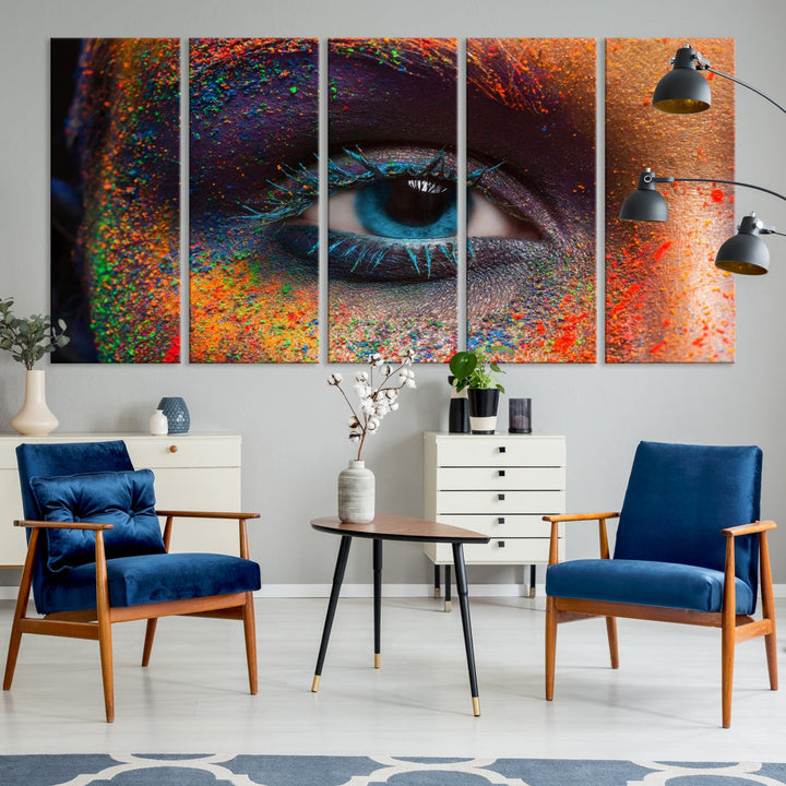 Eye Close Up Colorful Makeup Fashion Canvas Wall Art Print