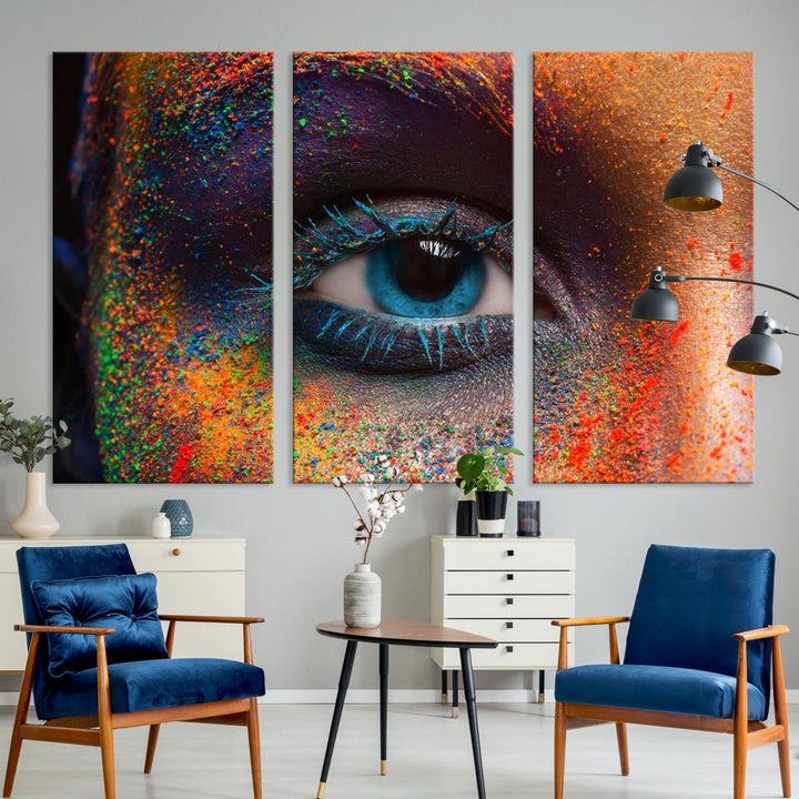 Eye Close Up Colorful Makeup Fashion Canvas Wall Art Print