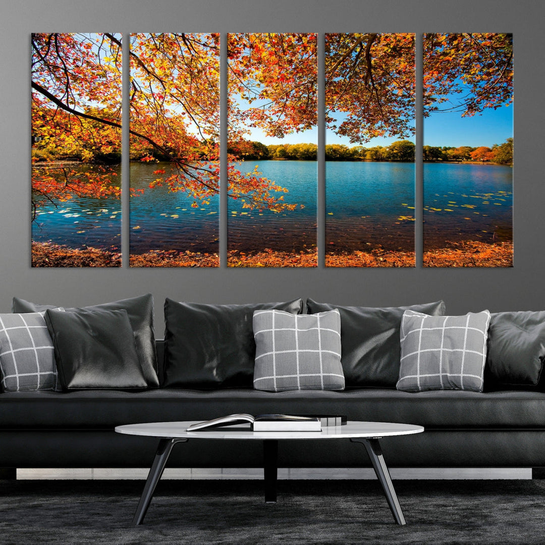 Fall Landscape Autumn Lake Tree Wall Art Canvas Print Large Photo Print