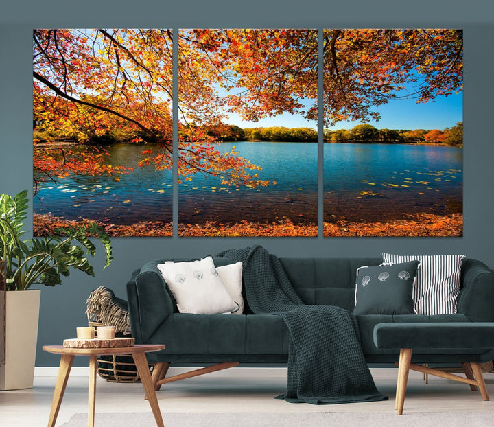 Fall Landscape Autumn Lake Tree Wall Art Canvas Print Large Photo Print