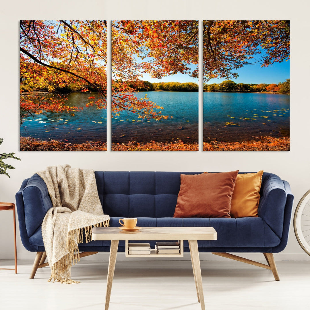 Fall Landscape Autumn Lake Tree Wall Art Canvas Print Large Photo Print