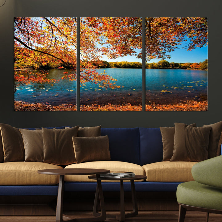 Fall Landscape Autumn Lake Tree Wall Art Canvas Print Large Photo Print