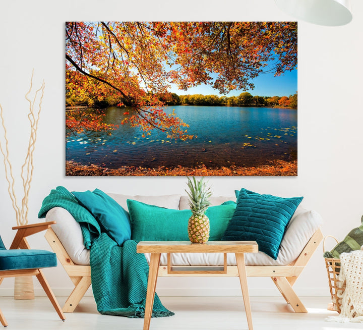 Fall Landscape Autumn Lake Tree Wall Art Canvas Print Large Photo Print