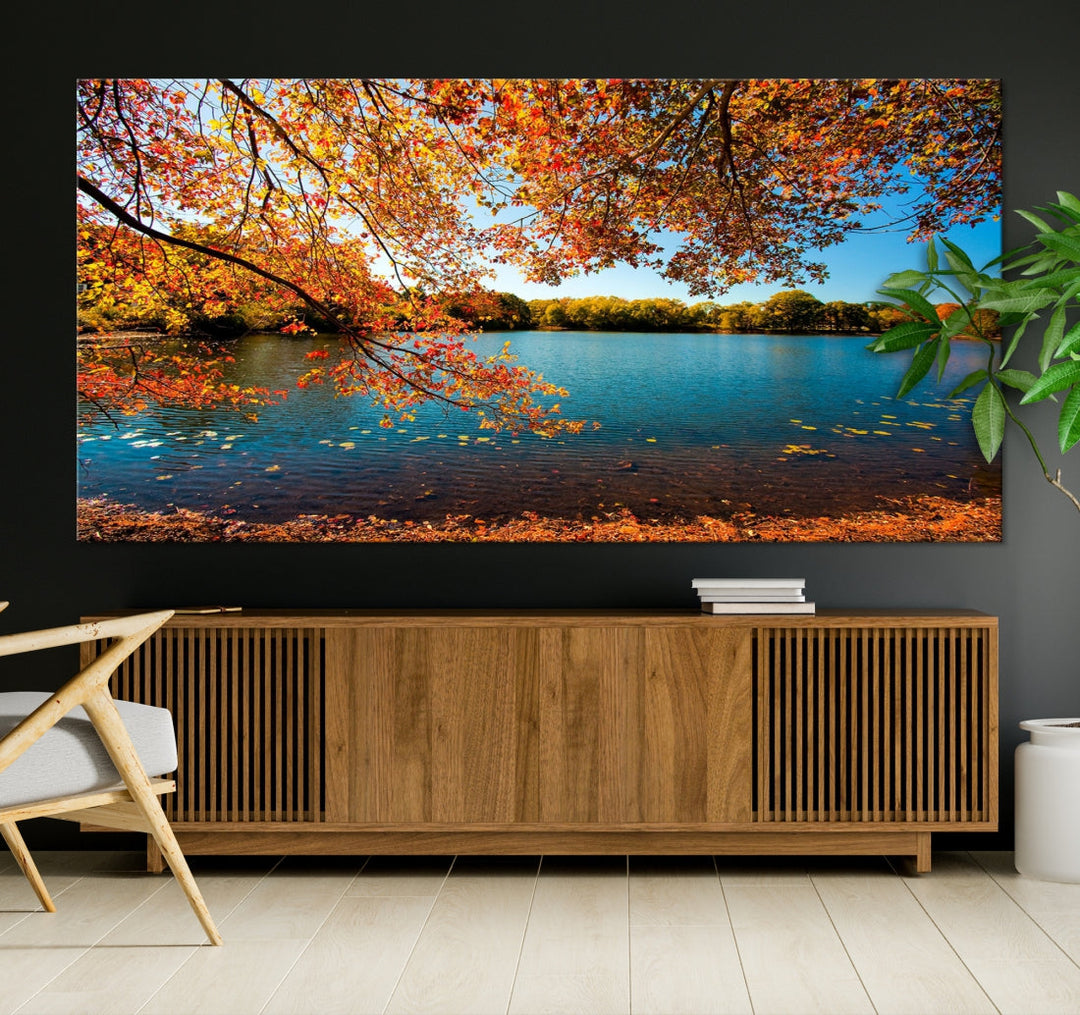 Fall Landscape Autumn Lake Tree Wall Art Canvas Print Large Photo Print