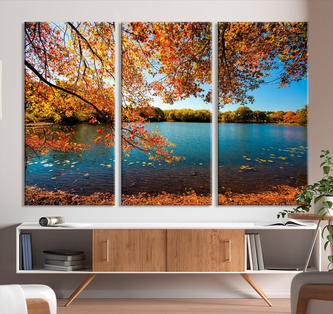 Fall Landscape Autumn Lake Tree Wall Art Canvas Print Large Photo Print