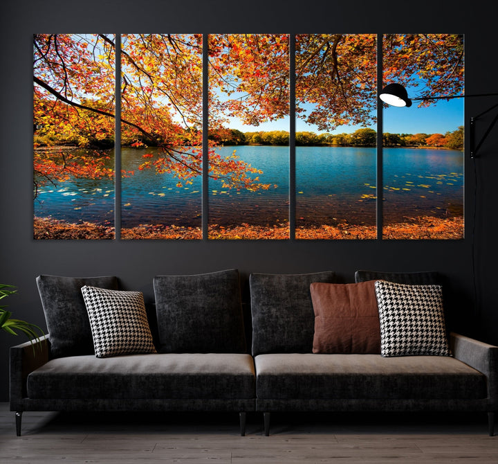 Fall Landscape Autumn Lake Tree Wall Art Canvas Print Large Photo Print